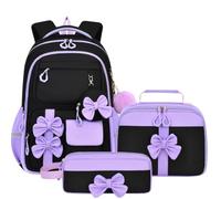 Student Backpack Set including Pencil Case Lunch Pouch, Multiple Storage Compartments, Fluffy Charm Accessory, Padded Back Rucksack for Junior High School After-Class Club Daily Commute