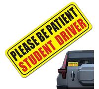 Student Driver Magnet - Reflective Please Be Patient Decal, Yellow Text Vehicle Magnets, Reusable Warning Decals | 9x4 Inch, Removable New Driver Safety Warning Sticker For Car Bumper
