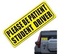 Student Driver Magnet - Reflective Please Be Patient Decal, Yellow Text Vehicle Magnets, Reusable Warning Decals | 9x4 Inch, Removable New Driver Safety Warning Sticker For Car Bumper