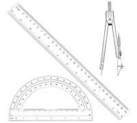 Student Geometry Math Set, 12 Inch/30cm Clear Plastic Ruler, 6 Inch Clear Protractor, Drawing Compass, Ruler Protractor and Compasses Set for School, Office, Classroom, Math Drawing, Drafting, Art