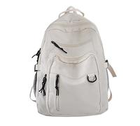 Student Large Capacity Cargo Backpack Solid Color Multi Layer Pocket Schoolbag Child Backpack Leash (White, One Size)