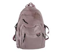 Student Large Capacity Cargo Backpack Solid Color Multi Layer Pocket Schoolbag Child Backpack Leash (Pink, One Size)