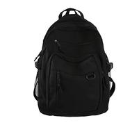 Student Large Capacity Cargo Backpack Solid Color Multi Layer Pocket Schoolbag Child Backpack Leash (Black, One Size)