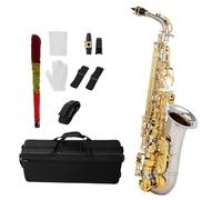 student saxophone Blue Silver Eb Alto Saxophone Brass E Flat Sax 802 Key Type Woodwind Instrument With Rod Cloth Gloves Strap Padded Case (Color : Silver)