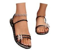 Student Slip-On Sandals Leisure Flat Slippers With Butterfly Vintage Roman Sandals PU Leather Large Size Beach Shoes Summer Peep Toe Slippers For Indoor/Outdoor(5.5 UK)