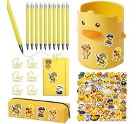 Student Stationery Set - Cute Duck Design Organized Pen Bag Travel Friendly Design | With Kids School Study Desk Supplies, Notebook Stickers, Paper Clips, Pencil Holder