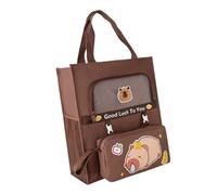 Students Books Bag Detachable Pen Case Cartoon Print Canvas Bag Shopping with Side Pockets Top Handle Canvas Detachable Pen Case Girls Cartoon Print Books with Side Pockets