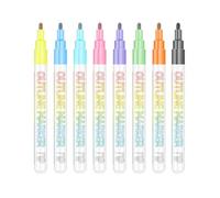 Students' Two-line Outline Pen Hand-held Greeting Card Flash Pen -8-Color Suit (Silver line)