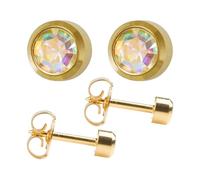 Studex AB Crystal Regular 4mm Gold Plated Bezel Setting Ear Piercing Stud Earrings