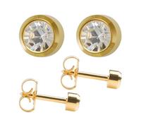 Studex April/Crystal Mini 2mm Gold Plated Bezel Setting Ear Piercing Stud Earrings Birthstone