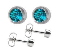 STUDEX December/Blue Zircon Regular 4mm Stainless Steel Bezel Setting Ear Piercing Stud Earrings Birthstone