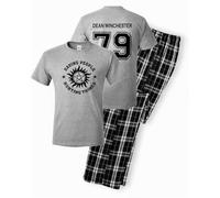 Studio 9Thirty3 Dean Winchester Pajama Set - Supernatural Merch Shirt & Pants - Saving People Hunting Things Lounge Gift, Grey, XL