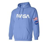 Studio 9Thirty3 NASA Hoodie - Unisex Pullover Sweatshirt with Flag & NASA Logo, Gift for Space Enthusiasts, Columbia Blue White Nasa, L