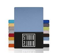 STUDIO Basic Fitted Sheet for Double Bed and Single Bed, 120 x 200 cm, 100% Combed Cotton, Oeko-Tex 100, Brand Quality, Flat Sheet for All Standard Mattresses up to 25 cm Height, Medium Blue