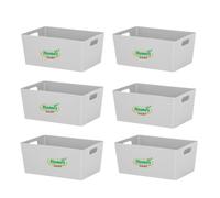 Studio Basket 4.02 Rectangular Cool Grey Plastic Storage Baskets Kitchen Home & Office Tidy Organiser 25x17x11cm - Set of 6