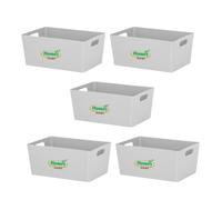 Studio Basket 4.02 Rectangular Cool Grey Plastic Storage Baskets Kitchen Home & Office Tidy Organiser 25x17x11cm - Set of 5