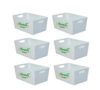 Studio Basket 4.02 Rectangular Ice White Plastic Storage Baskets Kitchen Home & Office Tidy Organiser 25x17x11cm - Set of 6