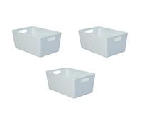 Studio Basket 5.02 Rectangular Ice White Plastic Storage Baskets Kitchen Home & Office Tidy Organiser - Set of 3