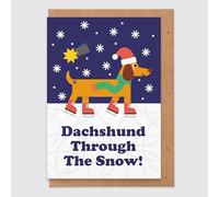 STUDIO BOKETTO Christmas Card Funny Dog Christmas Card Dachshund Through The Snow A Christmas Carol Dog Card Card for Dog Lovers Pun Card for Him for Her Xmas Girlfriend Husband Wife,white