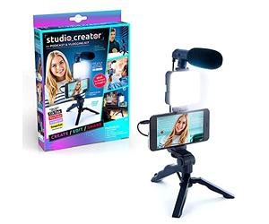 Studio Creator Canal Toys Podcast & Vlogging Kit for Kids - Foldable tripod - 3-level LED - Phone Holder - Gift Idea for Kids 8 years+ - 3 AAA batteries (not included) - INF 033