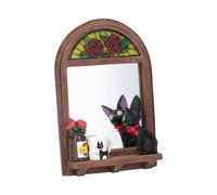 スタジオジブリ Studio Ghibli Kiki’s Delivery Service Jiji Mirror - Wall & Tabletop Decorative Mirror with Rose Design - Anime Home Decor Gift - Brown - One Size - Official Ghibli Merchandise