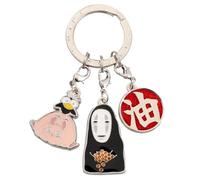 Studio Ghibli Spirited Away No-Face 3-Link Keyring with Detachable Charms - Includes No-Face, Boh Mouse & Fly Bird, Aburaya Bathhouse Emblem - Glitter Gold Effect Official Merchandise - Zinc Alloy