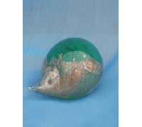 STUDIO GLASS PAPERWEIGHT HANDMADE HEDGEHOG GREEN GUILDED WITH GOLD LEAF