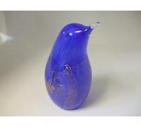 STUDIO GLASS PAPERWEIGHT HANDMADE PENGUIN BLUE GUILDED WITH GOLD LEAF