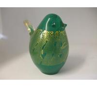 STUDIO GLASS PAPERWEIGHT HANDMADE ROBIN GREEN GUILDED WITH GOLD LEAF