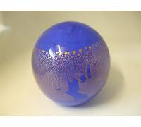STUDIO GLASS PAPERWEIGHT HANDMADE ROUND BALL BLUE GUILDED WITH GOLD LEAF