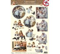 Studio Light Victorian Children Knitting With Cats Die Cut Decoupage Sheet - NO CUTTING