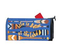 Studio M Decorative Boat Oar MailWrap Fits Standard Size 6.5 x 19 Inch Mailbox Weather Resistant Vinyl Blue Brown Orange Life is Better at The Lake