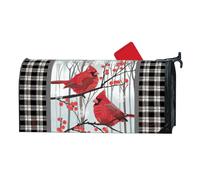 Studio M Decorative Christmas Holiday MailWrap Fits Standard Size 6.5 x 19 Inch Mailbox Weather Resistant Vinyl Black and White Plaid Red Cardinal Birds