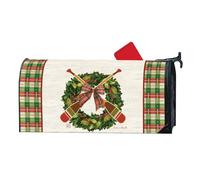 Studio M Decorative Christmas Holiday MailWrap Fits Standard Size 6.5 x 19 Inch Mailbox Weather Resistant Vinyl Red and Green Plaid Boat Oars