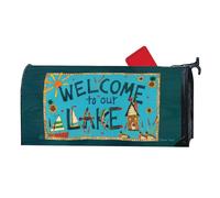 Studio M Decorative MailWrap Fits Standard Size 6.5 x 19 Inch Mailbox Weather Resistant Vinyl Blue and Yellow Welcome to Our Lake