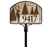 Studio M Vinyl Decorative Lodge Style Easy Change, Garden Lawn Yard DeSign Magnet 14 x 10 Inch Brown Red Blue Plaid Deer Welcome