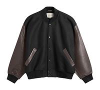 Studio Nicholson Men's Alph Leather Wool Varsity Bomber Jacket Black/Cocoa