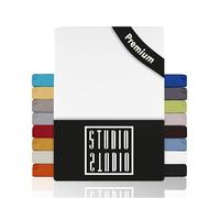 STUDIO Premium Fitted Sheet 120 x 200 cm, 120 x 220 cm, 130 x 200 cm & 130 x 220 cm - Jersey Fitted Sheet Made of 97% Cotton & 3% Elastane - White - Oeko-Tex Certified, Non-Iron - for Mattresses 15-35