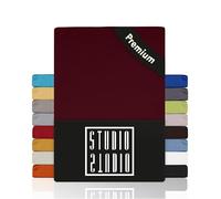 STUDIO Premium Fitted Sheet 180 x 200 cm, 180 x 220 cm, 200 x 200 cm & 200 x 220 cm - Jersey Fitted Sheet Made of 97% Cotton & 3% Elastane - Bordeaux - Oeko-Tex Certified, Non-Iron - for Mattresses 15