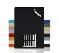 STUDIO Premium Fitted Sheet 90 x 200 cm, 90 x 220 cm, 100 x 200 cm & 100 x 220 cm - Jersey Fitted Sheet Made of 97% Cotton & 3% Elastane - Black - Oeko-Tex Certified, Non-Iron - for Mattresses 15-35