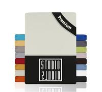 STUDIO Premium Fitted Sheet 90 x 200 cm, 90 x 220 cm, 100 x 200 cm & 100 x 220 cm - Jersey Fitted Sheet Made of 97% Cotton & 3% Elastane - Snow - Oeko-Tex Certified, Non-Iron - for Mattresses 15-35 cm