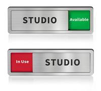 Studio Room Door Sign with Slider, Do Not Disturb Privacy Office Sign, In Use/Available Acrylic Sliding Indicator for Business Hospital Home, Brushed Silver 8" x 2.6"
