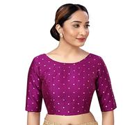Studio Shringaar Women's Polyester Elbow Length Sleeve Pastel Tie N Dye Print Saree Blouse, wine red, 20