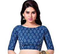 Studio Shringaar Women's Readymade Cotton Jaipuri Elbow Length Sleeve Saree Blouse, INDIGO BLUE, 34