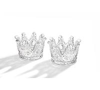 Studio Silversmiths Clear Glass Crown Design Votive Tea Light Candle Holders, Set of 2