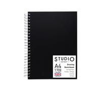 Artway Studio - Spiral Bound A4 Sketchbook - Portrait - 96 Sides/48 Pages of 170gsm Cartridge Paper - Black Hardback Sketchbook