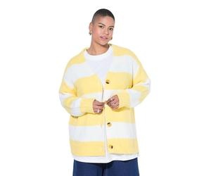 Studio Untold Womenswear Plus Size Curvy Chunky Striped Oversized Cardigan Pale Yellow 50+ 849683600-50+