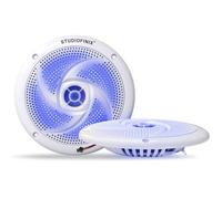 STUDIOFINIX Low-Profile Waterproof Marine Speakers - 4 Inch 2-Way Ultra-Slim Dual-Driver Waterproof Speaker with Cool Blue LED Ambient Lighting (White, A Pair)