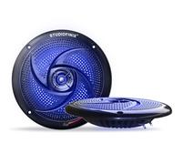 STUDIOFINIX Low-Profile Waterproof Marine Speakers - 6.5 Inch 2-Way Ultra-Slim Dual-Driver Waterproof Speaker with Cool Blue LED Ambient Lighting (Black, A Pair)