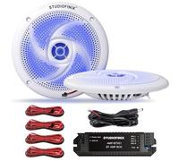 STUDIOFINIX Waterproof Bluetooth Marine Speakers - 6.5 Inch 2 Way Weather Resistant Outdoor Boat Audio System with LED Lights, 240Watt Power and Low Profile Slim Style - (White)